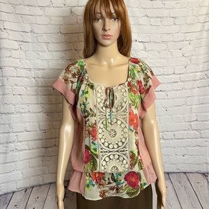 Daniel Rainn Chiffon Crochet Top Blouse Size M